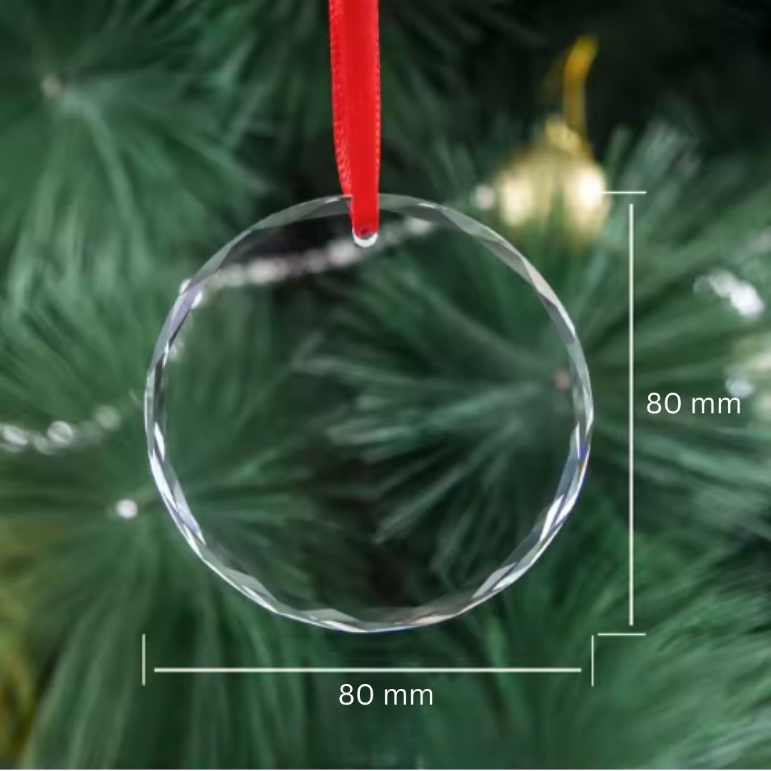 *Preorder* 80 mm Round K9 Crystal Ornament Blank – Faceted Edge | Red Gift Box & Ribbon Included