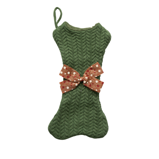 Knitted Christmas Dog Bone Shaped Stocking With Bow Blanks