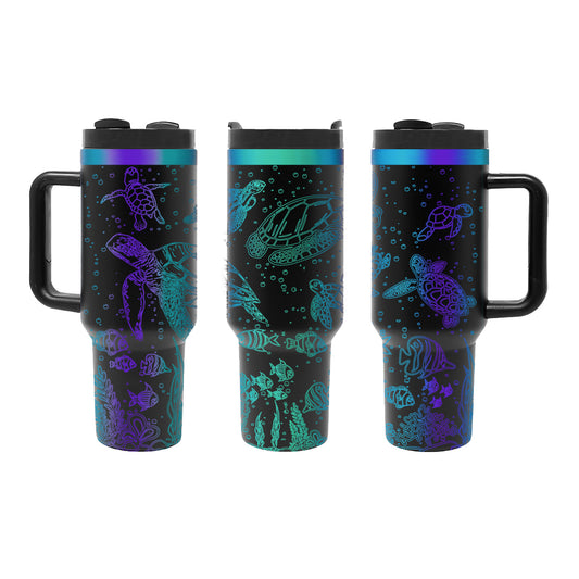 Stainless Steel Green/Blue/Purple Plated 40 oz H2.0 Tumblers With Handle - Laser Engraving Blank