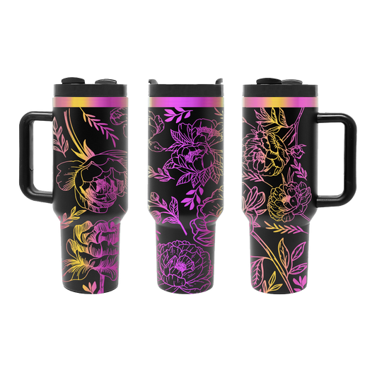 Stainless Steel Magenta/Yellow Plated 40 oz H2.0 Tumblers With Handle - Laser Engraving Blank