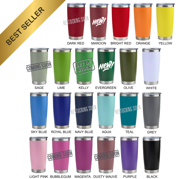 20 oz Stainless Steel Tumbler | Powder Coated | Laser Engraving Blank