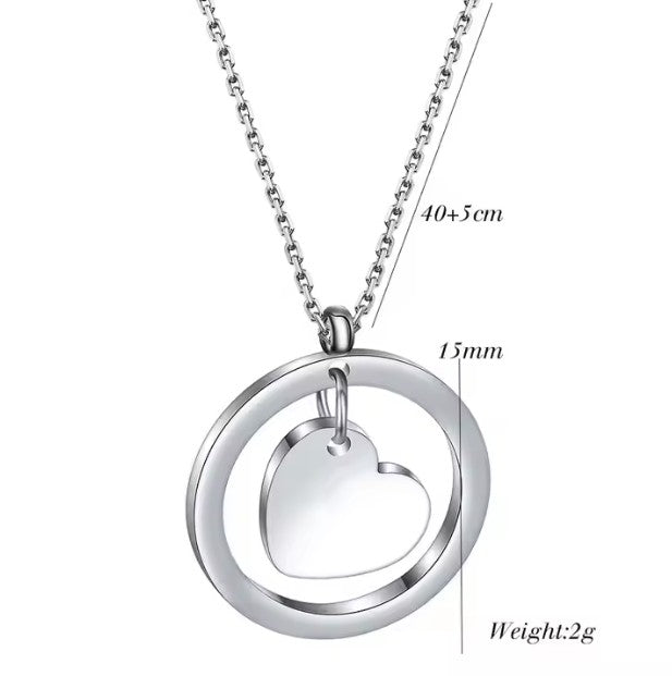 Double Layer Floating Heart Circle Necklace Laser Engraving Blanks