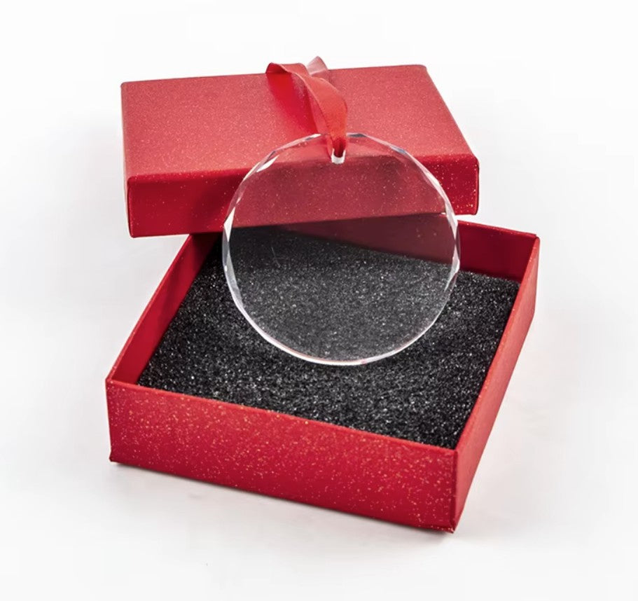 *Preorder* 80 × 70 mm Heart-Shaped K9 Crystal Ornament Blank – Faceted Edge | Red Gift Box & Satin Ribbon Included