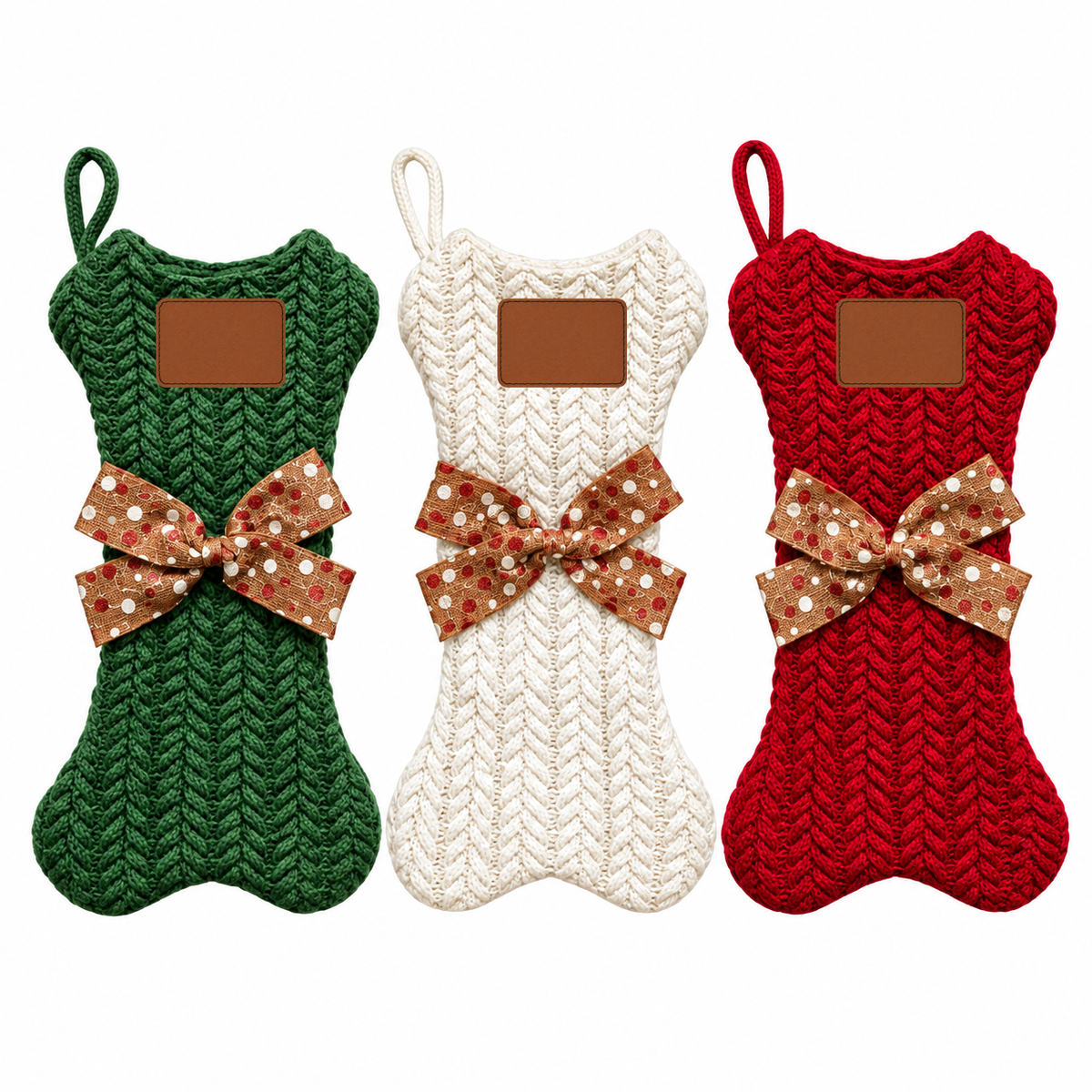 Knitted Christmas Dog Bone Shaped Stocking With Bow Blanks