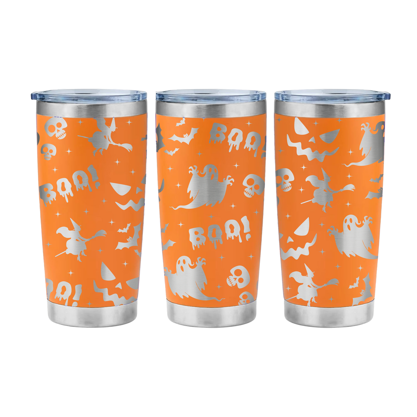Halloween “BOO!” Laser Engraved Tumbler Wrap SVG | 20oz Skinny Tumbler Seamless Design | Digital Download for Laser Rotary Engraving