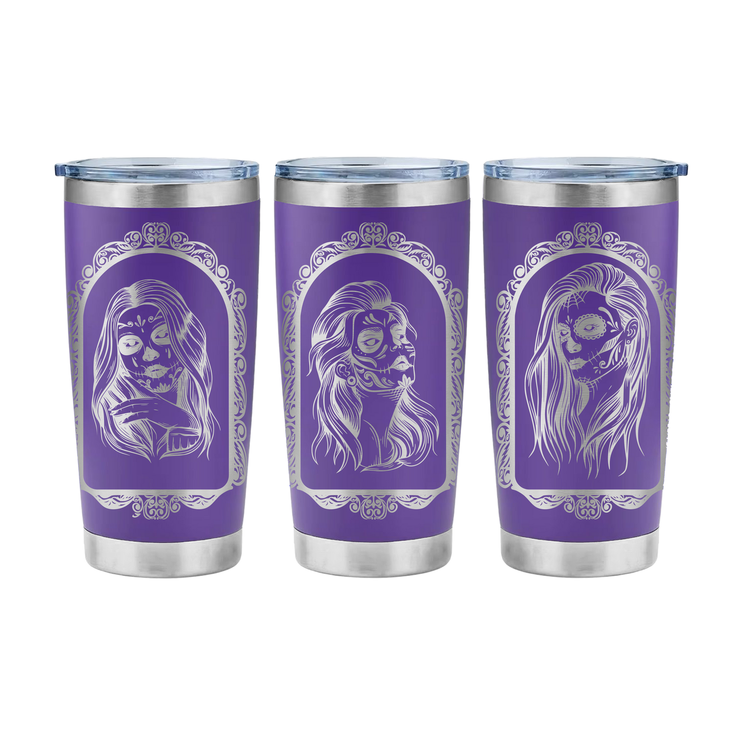 Sugar Skull Girls Laser Engraved Tumbler Wrap SVG | 20oz Skinny Tumbler Seamless Design | Digital Download for Laser Rotary Engraving