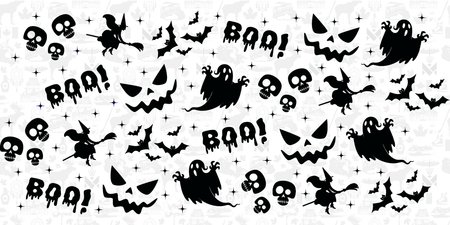 Halloween “BOO!” Laser Engraved Tumbler Wrap SVG | 20oz Skinny Tumbler Seamless Design | Digital Download for Laser Rotary Engraving