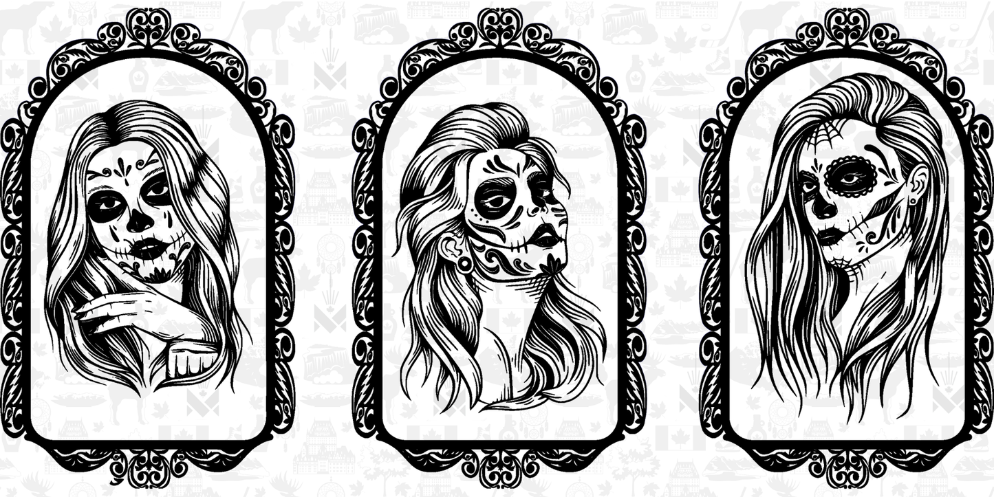 Sugar Skull Girls Laser Engraved Tumbler Wrap SVG | 20oz Skinny Tumbler Seamless Design | Digital Download for Laser Rotary Engraving