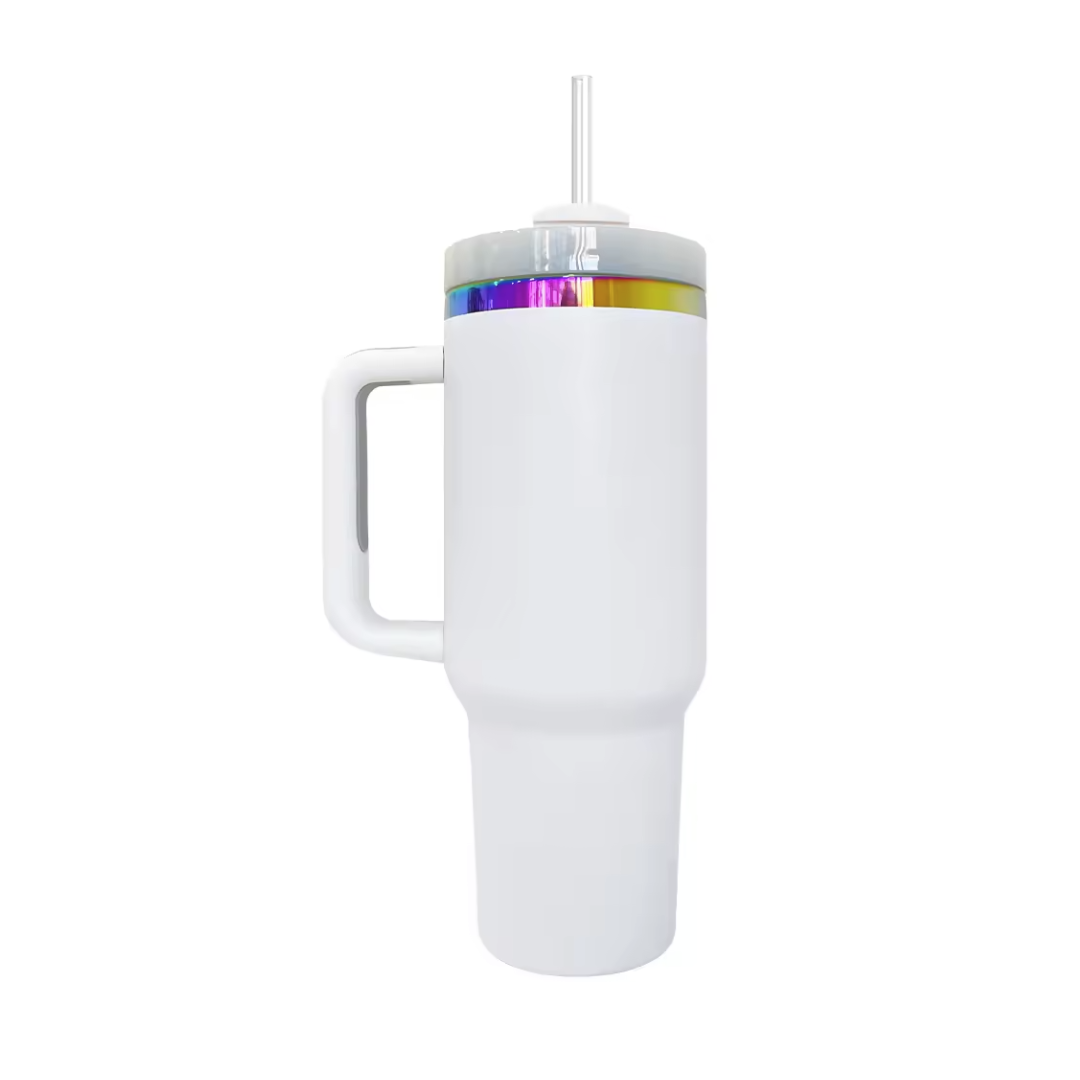 40 oz H2.0 Stainless Steel Tumblers With Handle | Powder Coated | Rainbow Plated | Laser Engraving Blanks