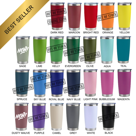 20 oz Stainless Steel Tumbler | Powder Coated | Vacuum Insulated | Laser Engraving Blank