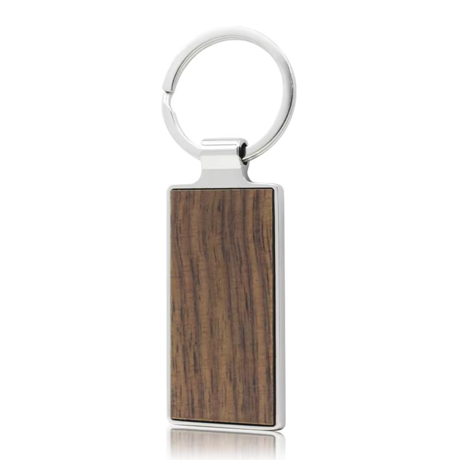 Rectangle Wood And Stainless Steel Keychain