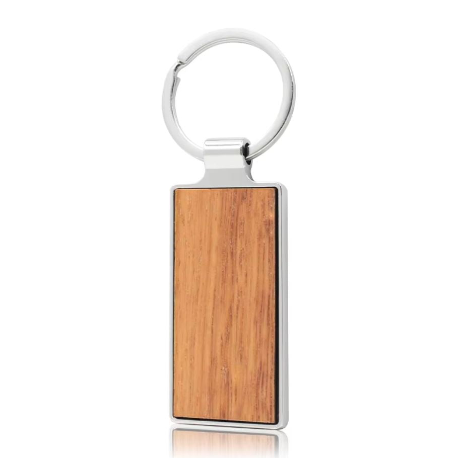 Rectangle Wood And Stainless Steel Keychain