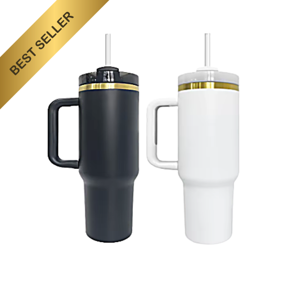 Stainless Steel Gold Plated 40 Oz H2.0 Tumblers With Handles - Laser Engraving Blank