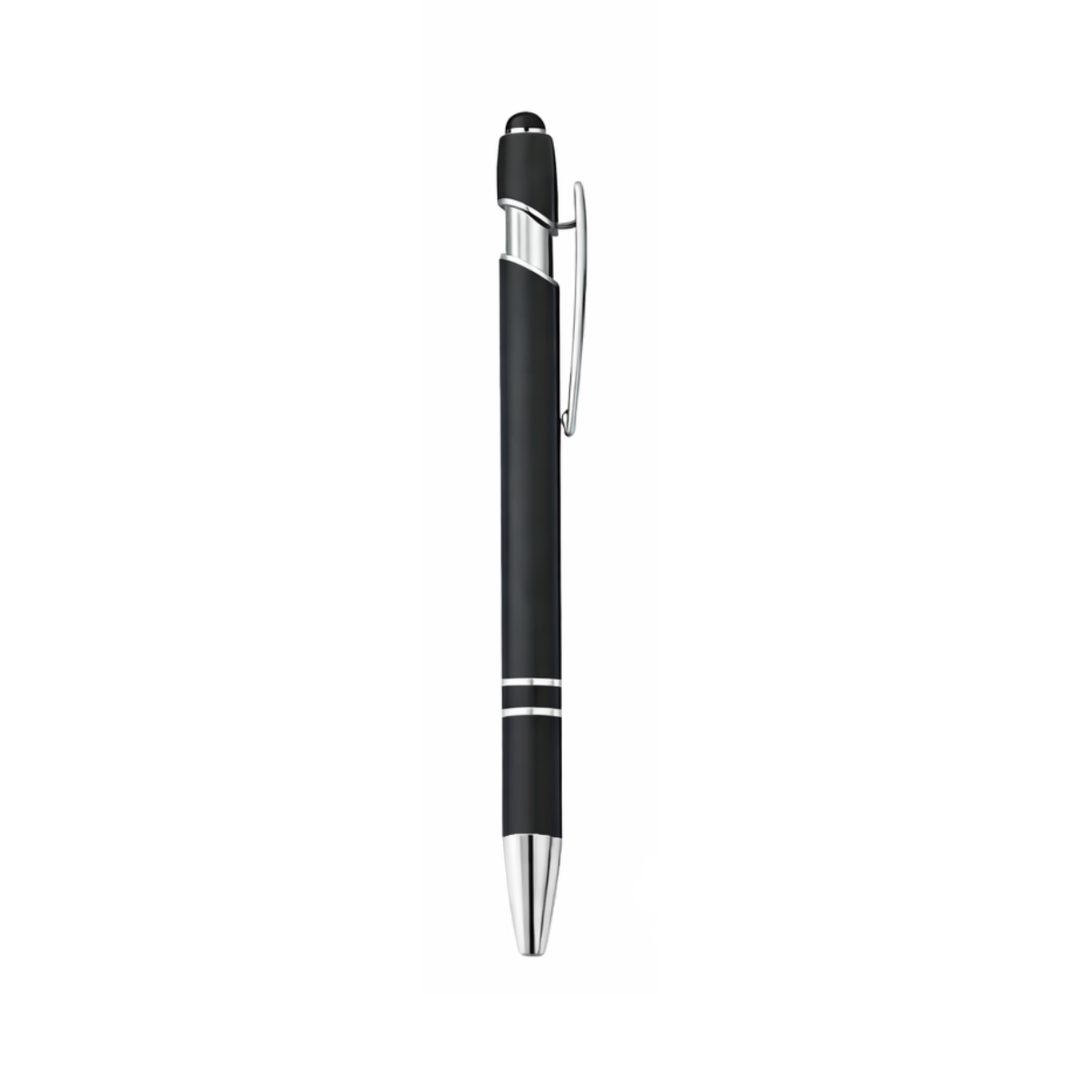 Matte Metal Click-Action Pen Blank With Stylus – 1 mm Black Ink
