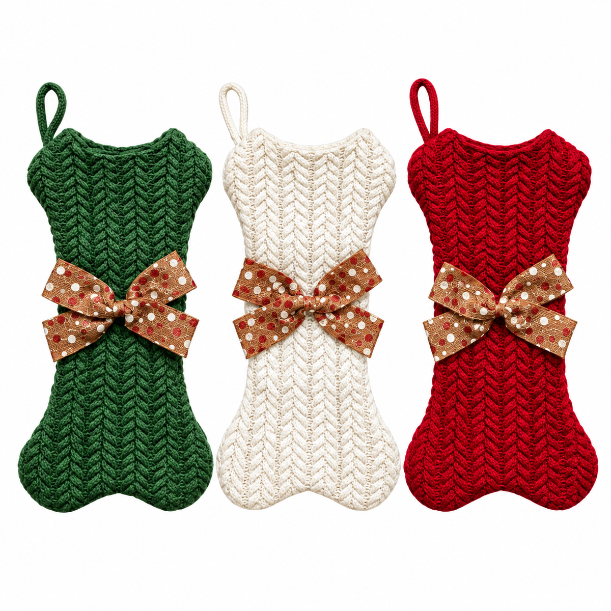 Knitted Christmas Dog Bone Shaped Stocking With Bow Blanks