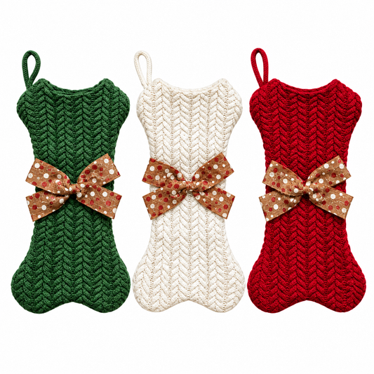 Knitted Christmas Dog Bone Shaped Stocking With Bow Blanks