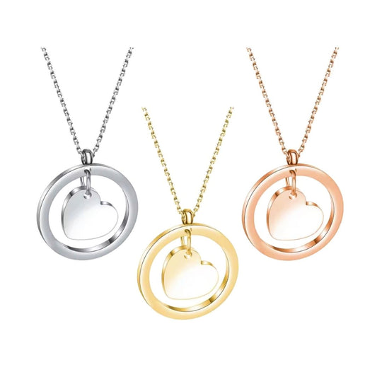 Stainless Steel Floating Heart In A Ring Necklace Laser Engraving Blanks