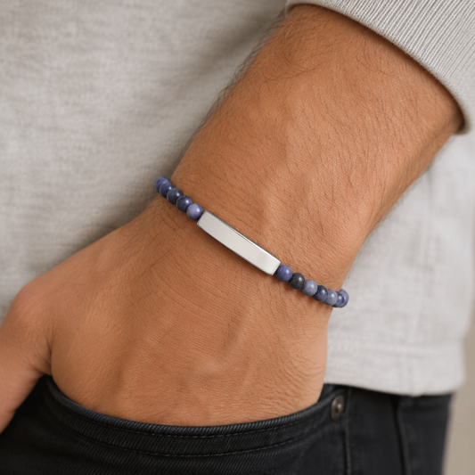 Stainless Steel Bracelet | Bar | Gemstone Beaded | Laser Engraving Blank