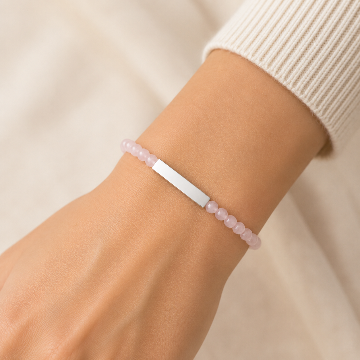 Stainless Steel Bracelet | Bar | Gemstone Beaded | Laser Engraving Blank