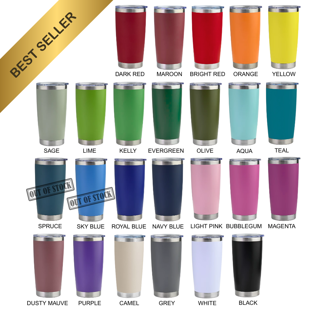 20 oz Stainless Steel Tumbler | Powder Coated | Vacuum Insulated | Laser Engraving Blank