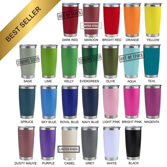 20 oz Stainless Steel Tumbler | Powder Coated | Vacuum Insulated | Laser Engraving Blank