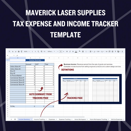 Maverick Laser Supplies Tax Expense And Income Tracker Template and FREE Ebook