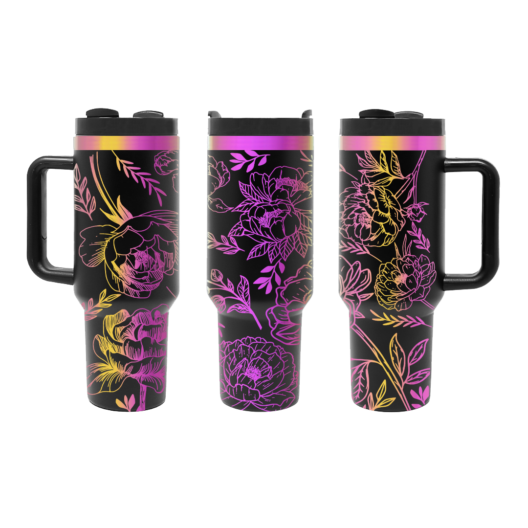 Stainless Steel Magenta/Yellow Plated 40 oz H2.0 Tumblers With Handle - Laser Engraving Blank