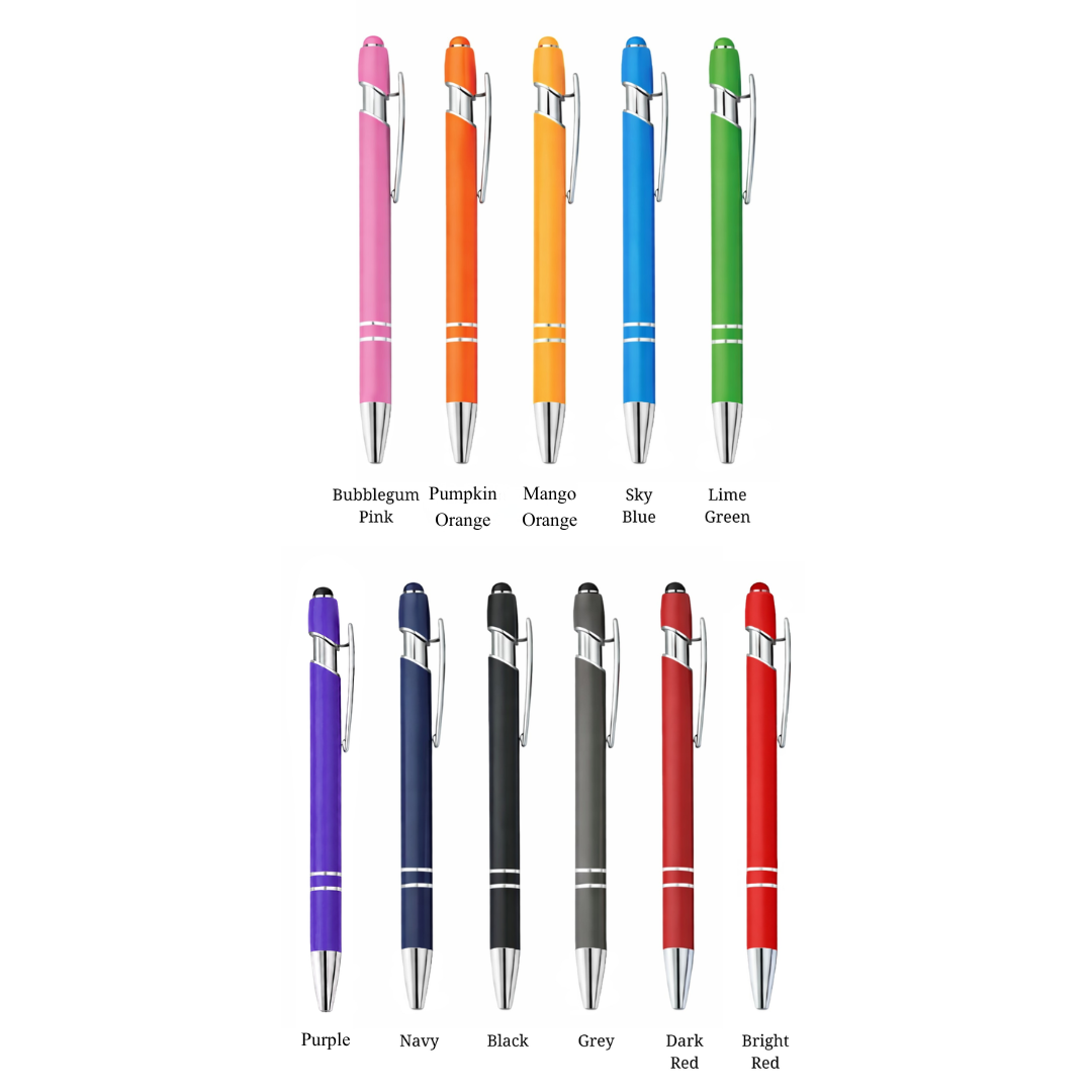 Matte Metal Click-Action Pen Blank With Stylus – 1 mm Black Ink