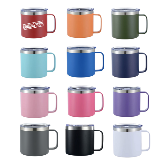 14 oz Stainless Steel Coffee Mug With Handle | Powder Coated | Laser Engraving Blank