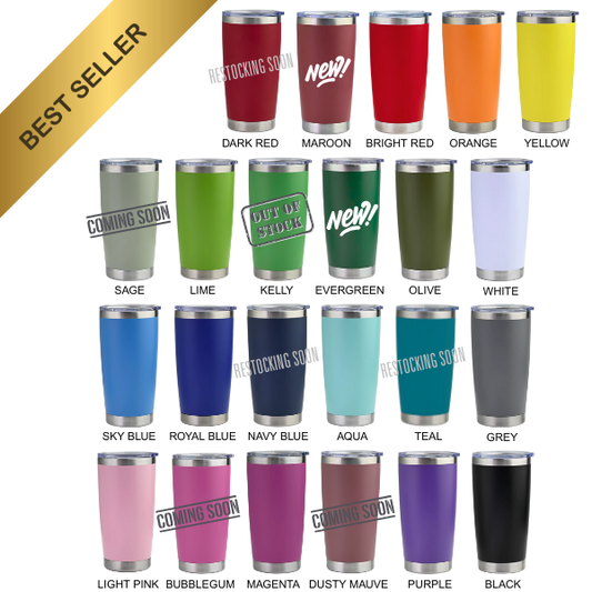 20 oz Stainless Steel Tumbler | Powder Coated | Laser Engraving Blank