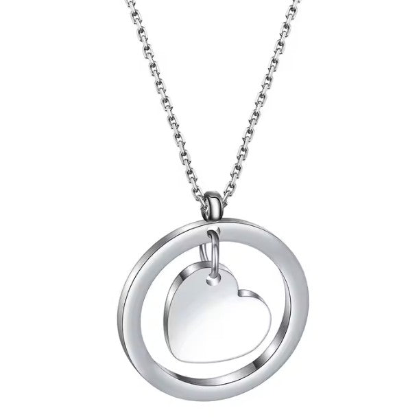 *Preorder* Stainless Steel Floating Heart In A Ring Necklace Laser Engraving Blanks