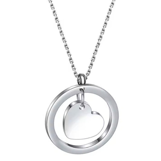 *Preorder* Stainless Steel Floating Heart In A Ring Necklace Laser Engraving Blanks