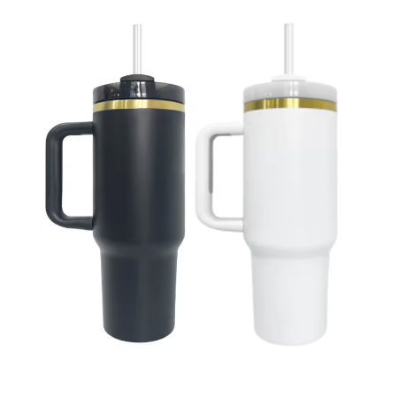Stainless Steel Gold Plated 40 Oz H2.0 Tumblers With Handles - Laser Engraving Blank