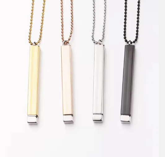 Stainless Steel Hidden Message Vertical Bar Necklace Laser Engraving Blanks