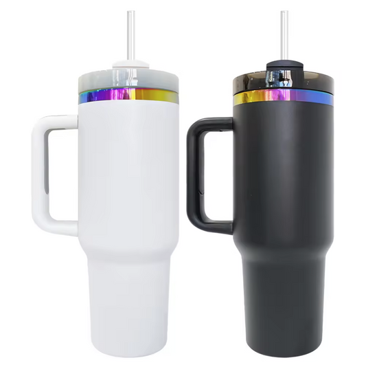 *PREORDER* Rainbow Plated 40 oz Tumblers With Handles *EST ARRIVAL END OF APRIL*