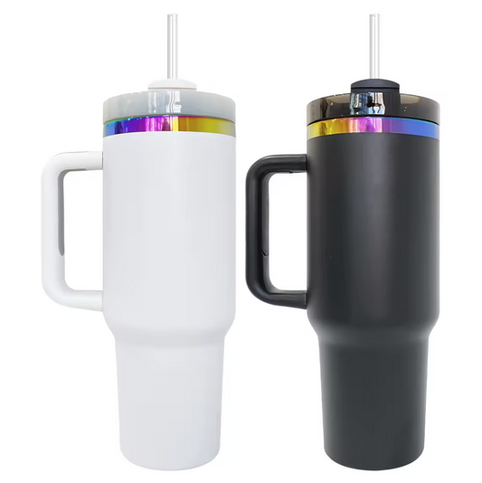 Stainless Steel Rainbow Plated 40 oz H2.0 Tumblers With Handle - Laser Engraving Blanks