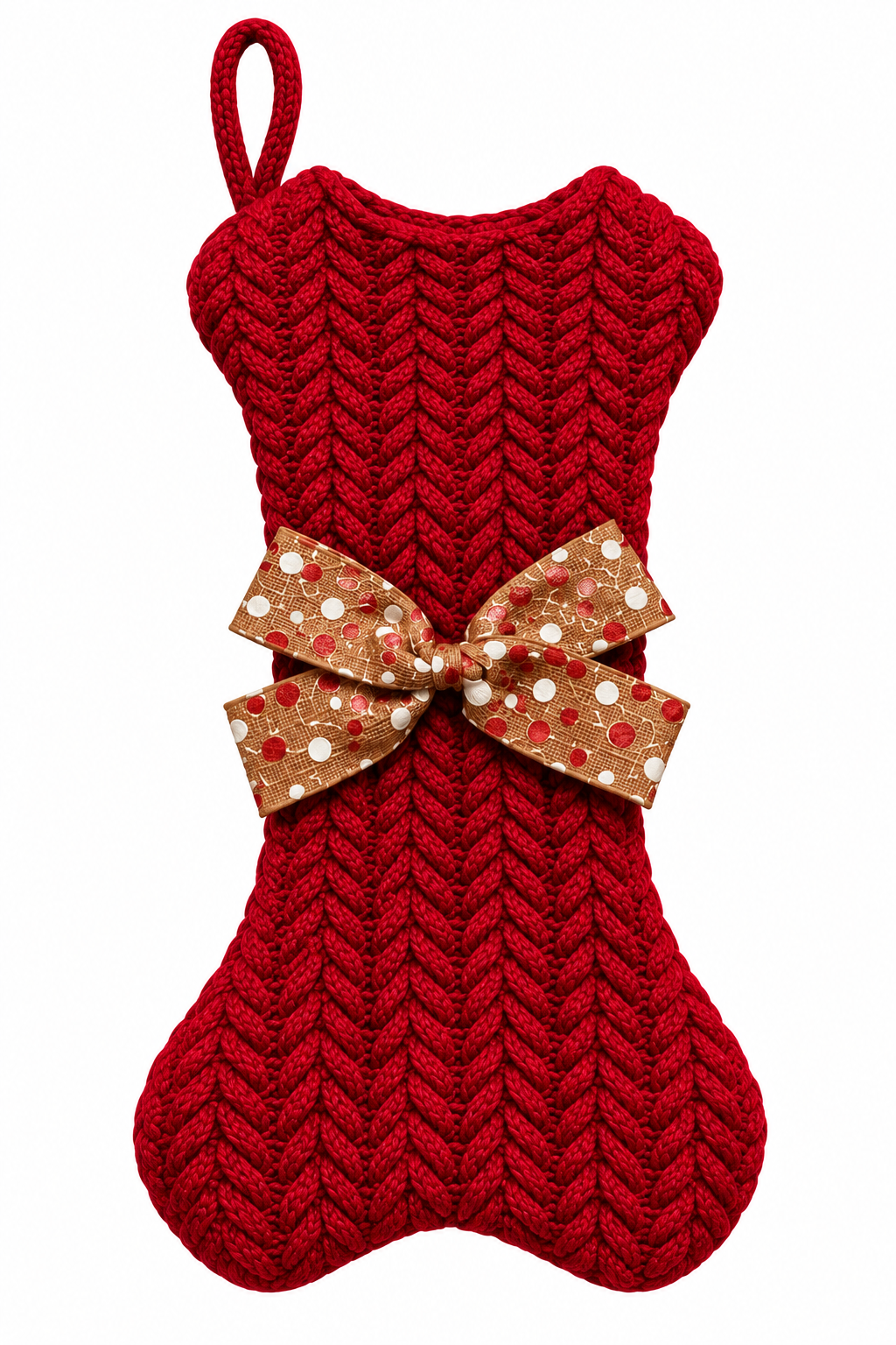 Knitted Christmas Dog Bone Shaped Stocking With Bow Blanks