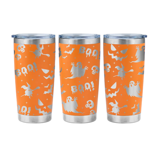 Halloween “BOO!” Laser Engraved Tumbler Wrap SVG | 20oz Skinny Tumbler Seamless Design | Digital Download for Laser Rotary Engraving