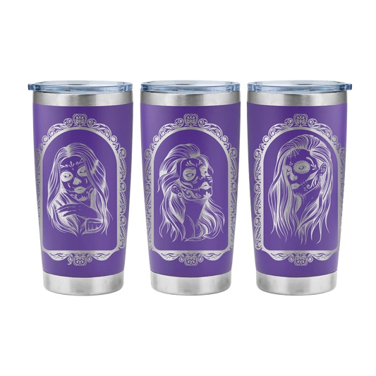Sugar Skull Girls Laser Engraved Tumbler Wrap SVG | 20oz Skinny Tumbler Seamless Design | Digital Download for Laser Rotary Engraving