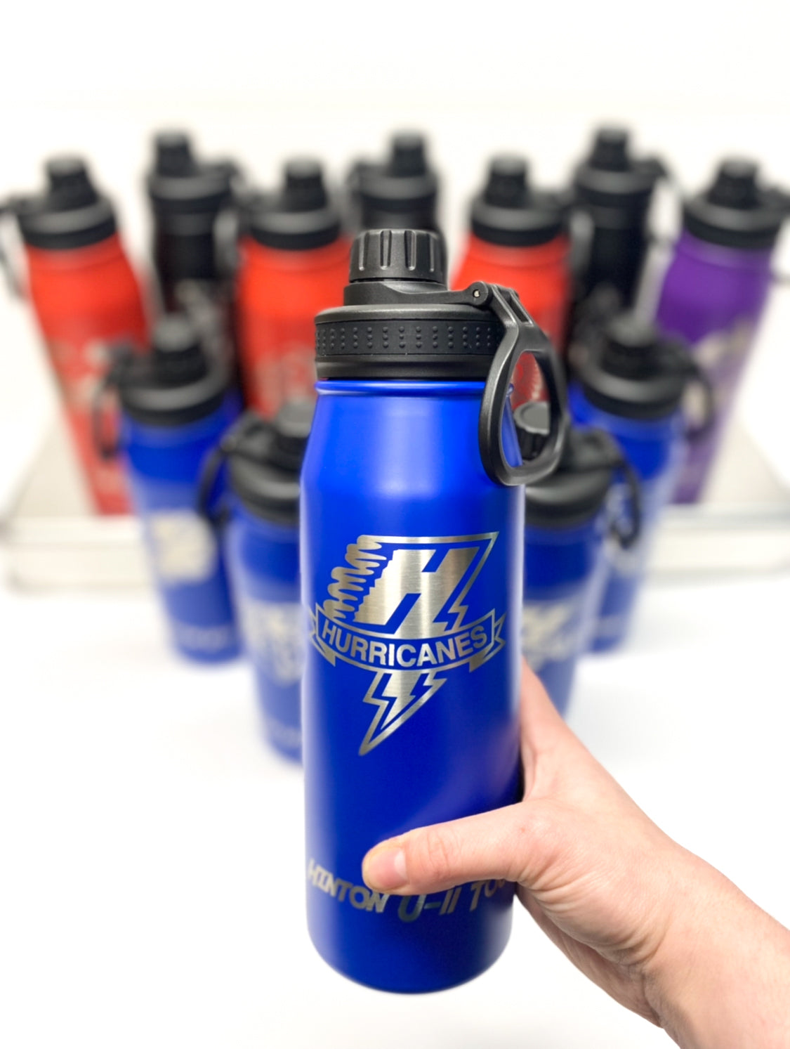 Blue Laser Engraved Stainless Steel Water Bottle